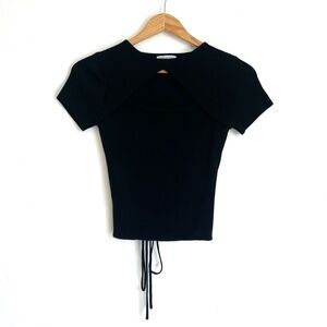 NWOT- Crescent Envie Short Sleeve Tie-Back Knit Black Top Sz XS
